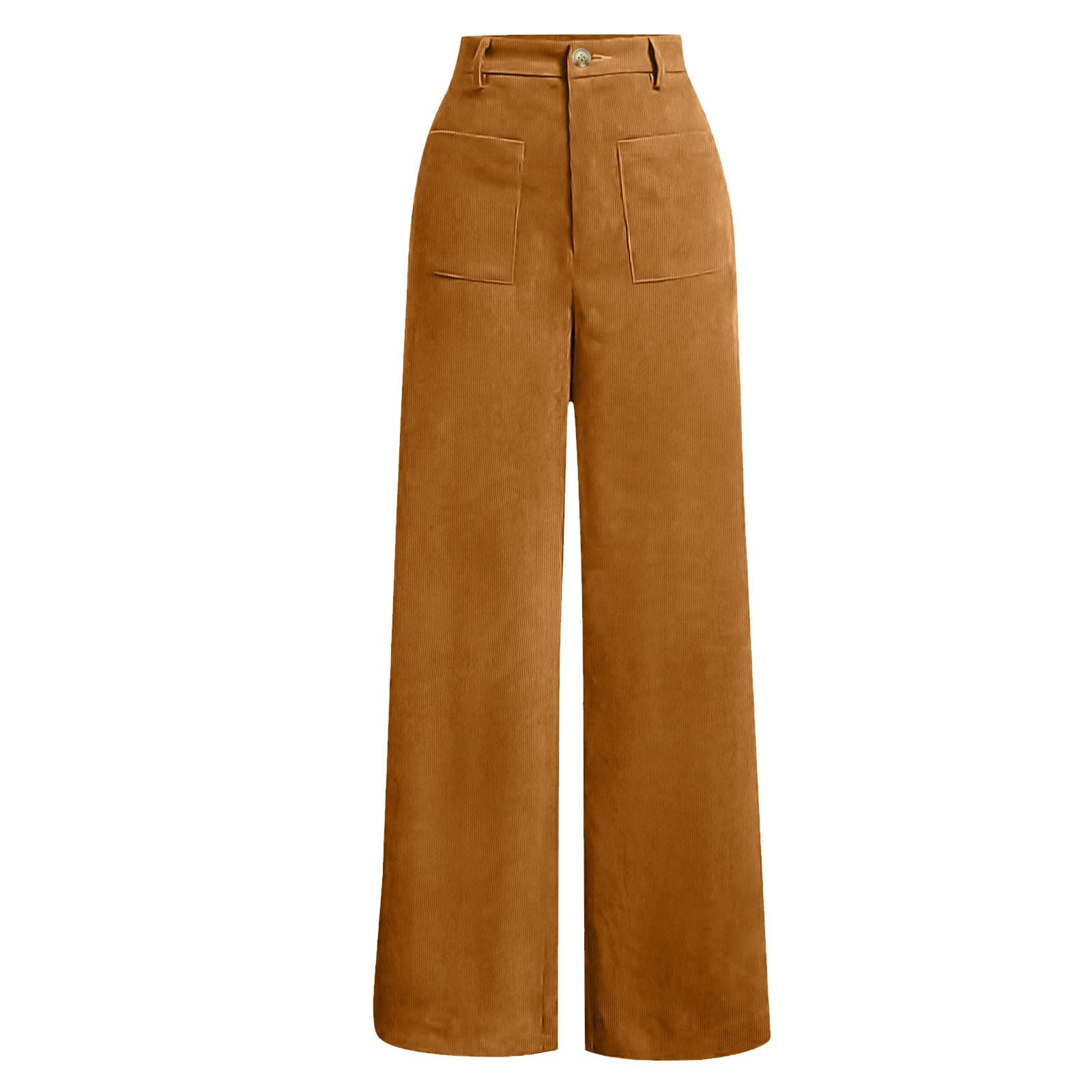 Womens Corduroy Pants Casual Fall High Waisted Wide Leg Pants Loose Stretchy Business Work Trousers with Pockets