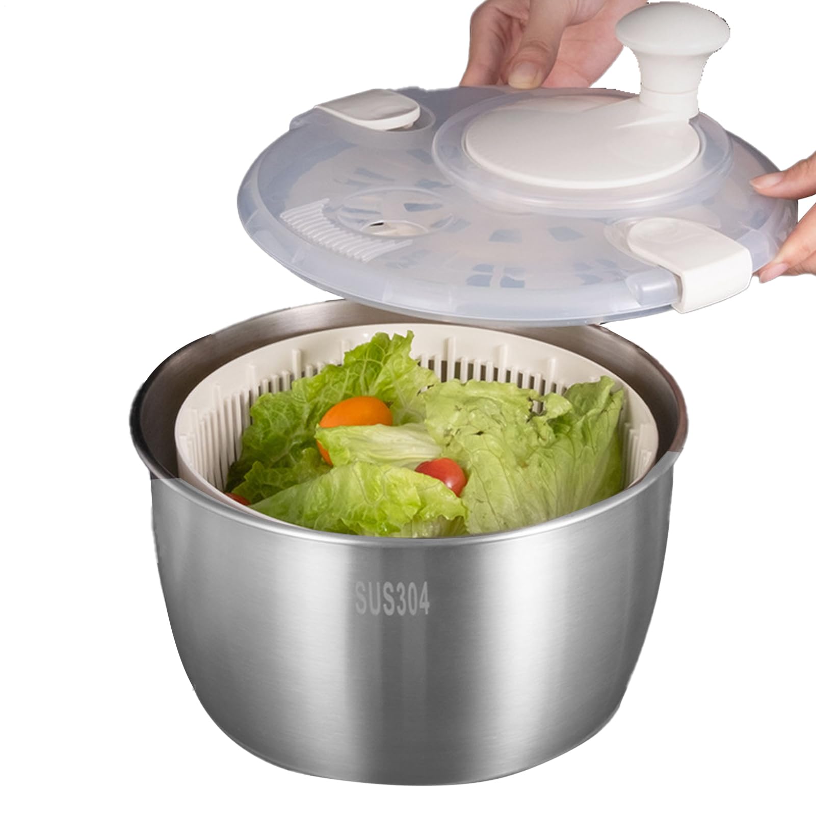 Secador de frutas Spinner | Ensalada Spinner Lechuga, Acero Inoxidable | Grande, Vegetal, Fruta con Mango Giratorio, Gadgets de Cocina