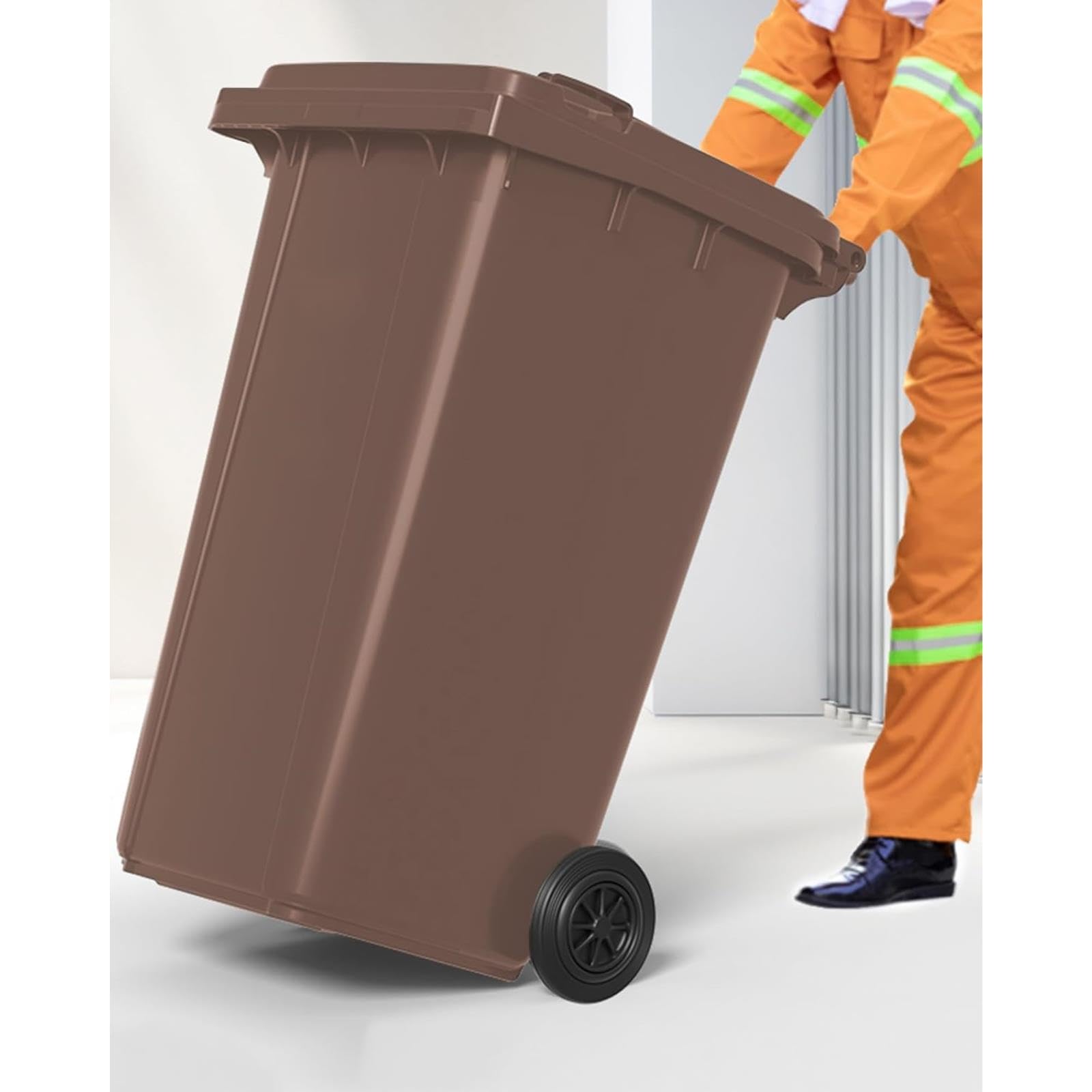 VITIWEDTY Heavy Duty Outdoor Trash Can with Lid & Wheels, Durable Waste Bin for Backyard & Commercial Use (Coffee 53 Gallon)
