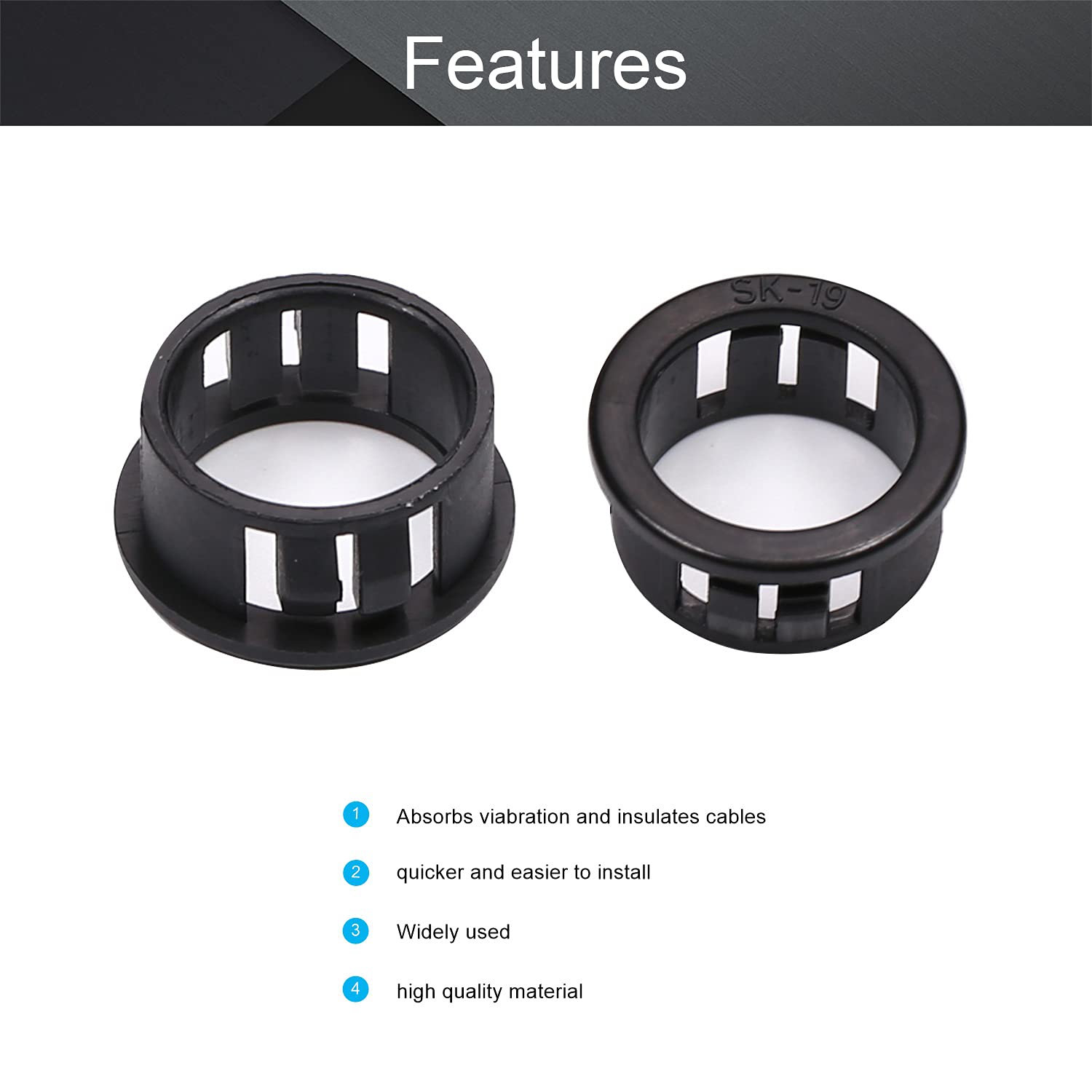 BOPOREAE 20-Pack Black Snap-In Cable Grommets - 7/8" Mounting Hole, Nylon Wire Bushings - View #2