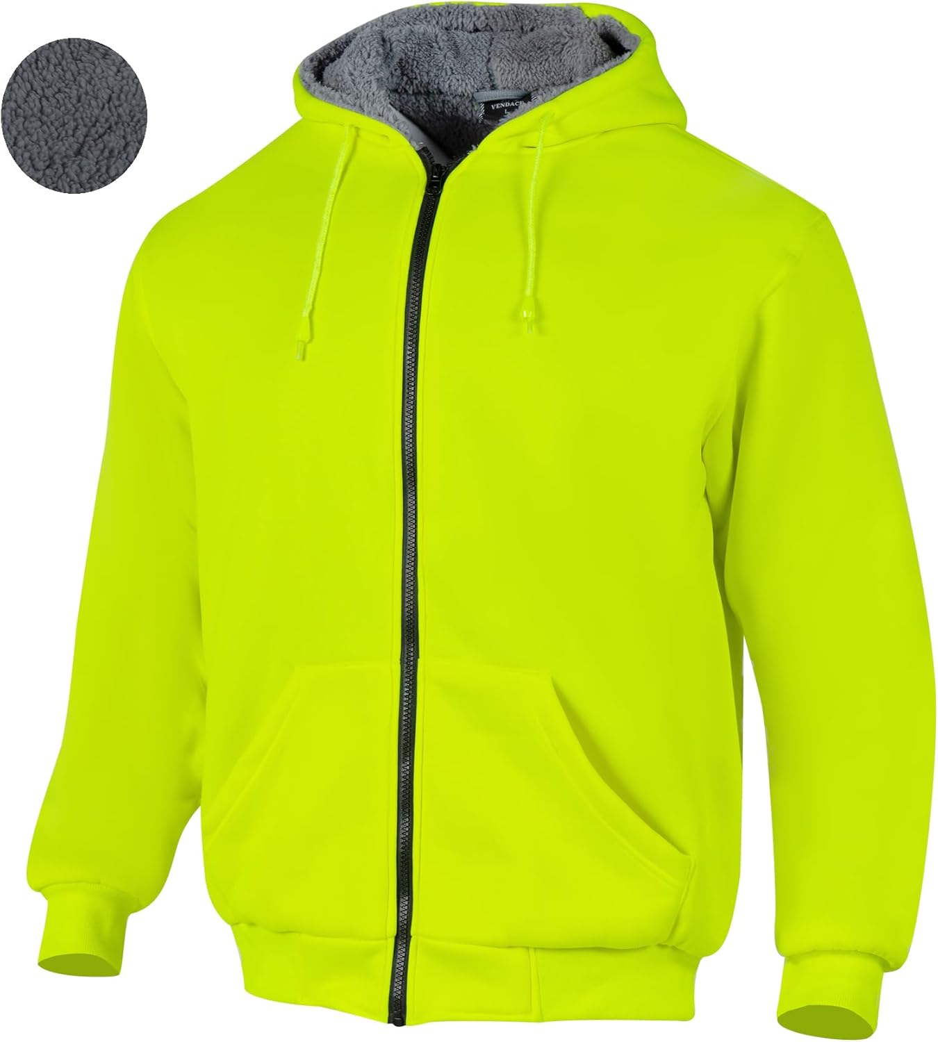 VENDACE Hi Vis Hoodie for Men Sherpa Fleece Lined Safety Sweatshirt Fleece Hoodie Zipper Construction Work Jacket Sweater