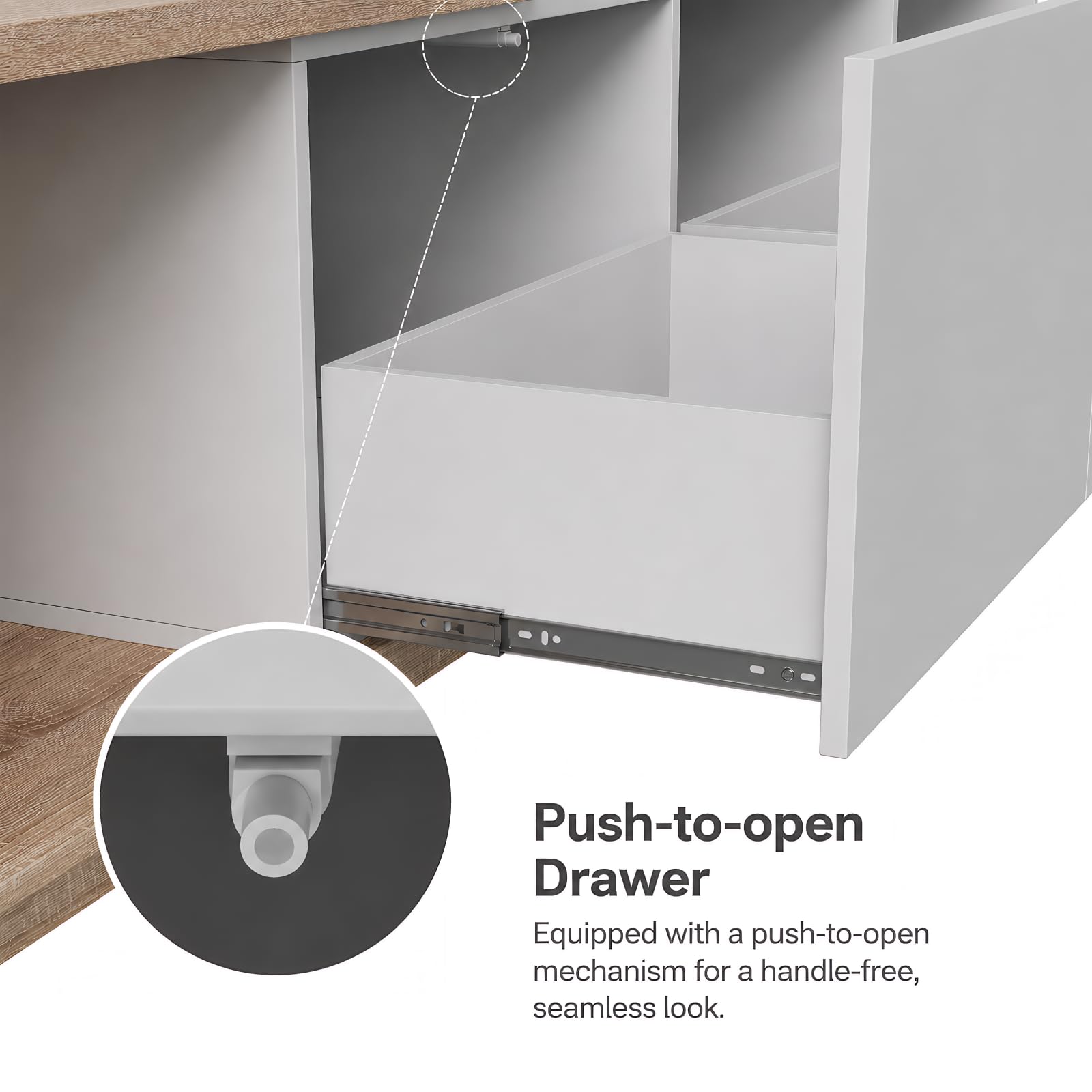 BRILVERDE Credenza TV Regolabile Moderna 163-240 cm, Bianco con Luci LED, 3 Cassetti - Mobile Soggiorno a Bassa Altezza, Finitura Lucida Effetto Legn (Bianco)