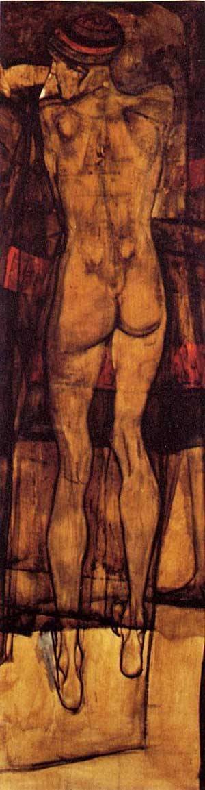 Tableau Egon Schiele peinture à l'huile Female Nude de dos pour une chambre élégante