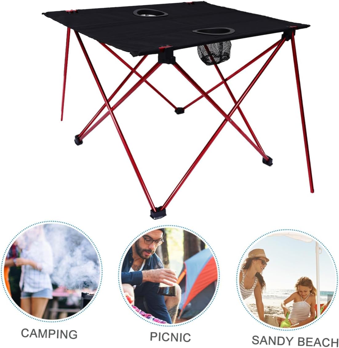 BESPORTBLE Aluminium Folding Camping Table Portable Lightweight Small Folding Beach Table with Red Frame for Outdoor Picnic BBQ Party