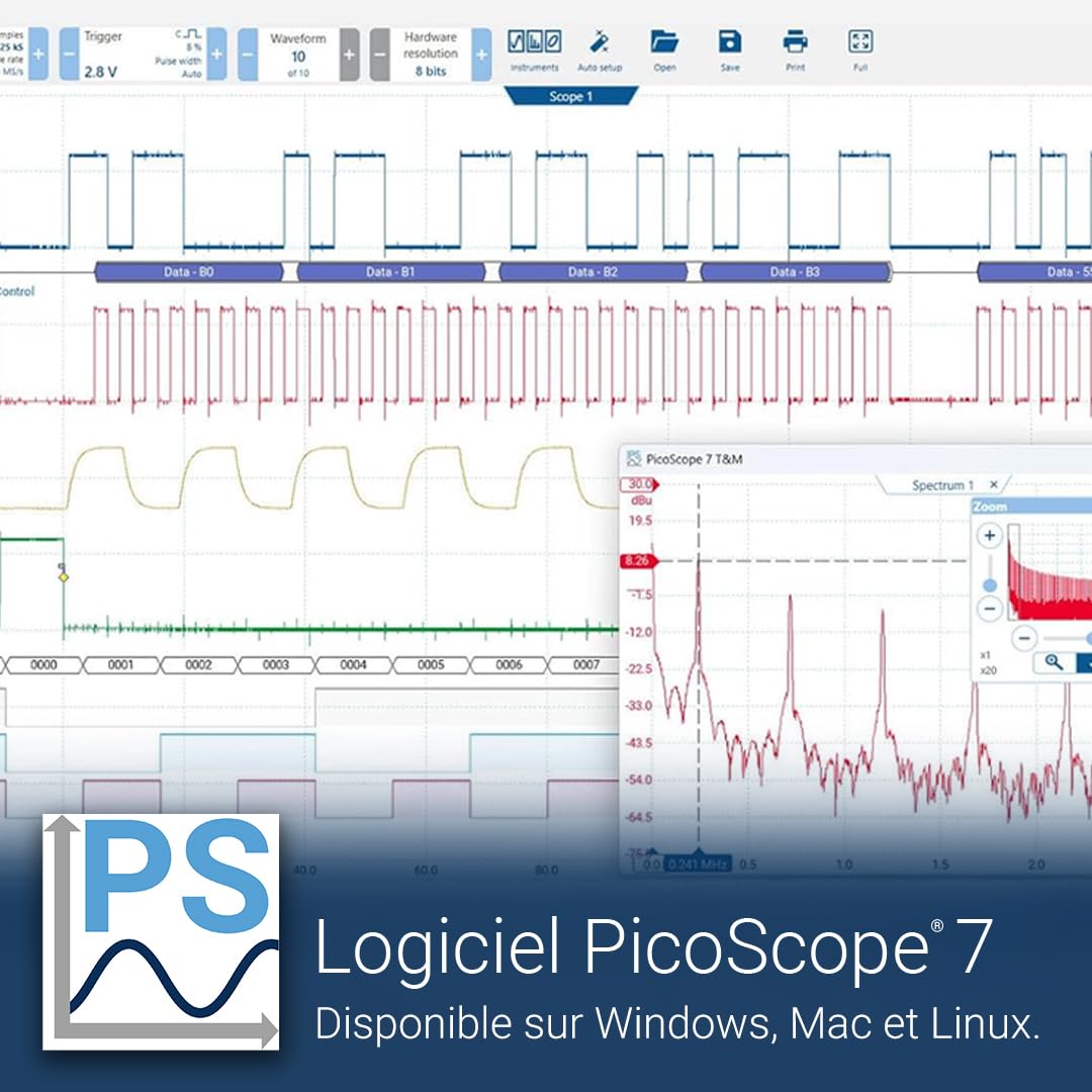 Pico Technology PicoScope 2205A Oscilloscope Numérique 2 Canaux, Bande passante 25 MHz, Portable USB Oscilloscope avec deux sondes, Générateur de formes d'onde arbitraires intégré et logiciel PS7