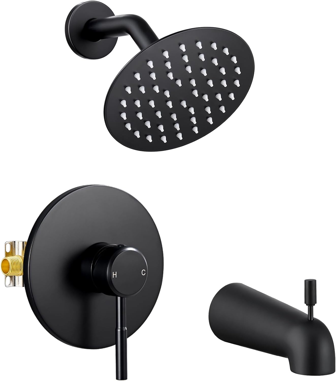 Tub Shower Faucet Set, Rainfall Shower Head and Tub Spout, SUS304 Stainless Steel Shower Faucet Included Pressure Balance Valve Tub Shower Trim Kit Matte Black