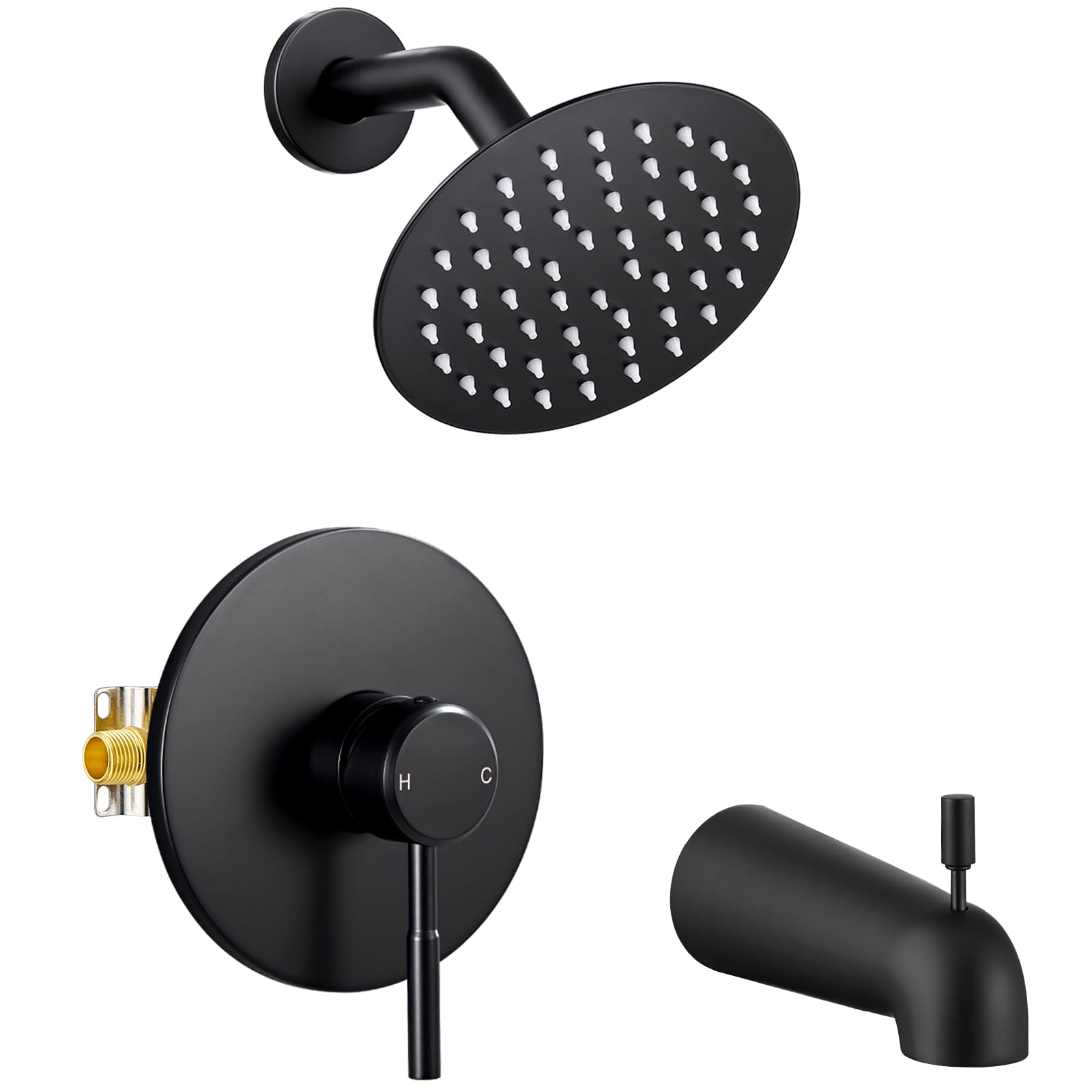 Robinet de douche anti-brûlure noir mat avec pommeau de douche jet pluie de 15,2 cm