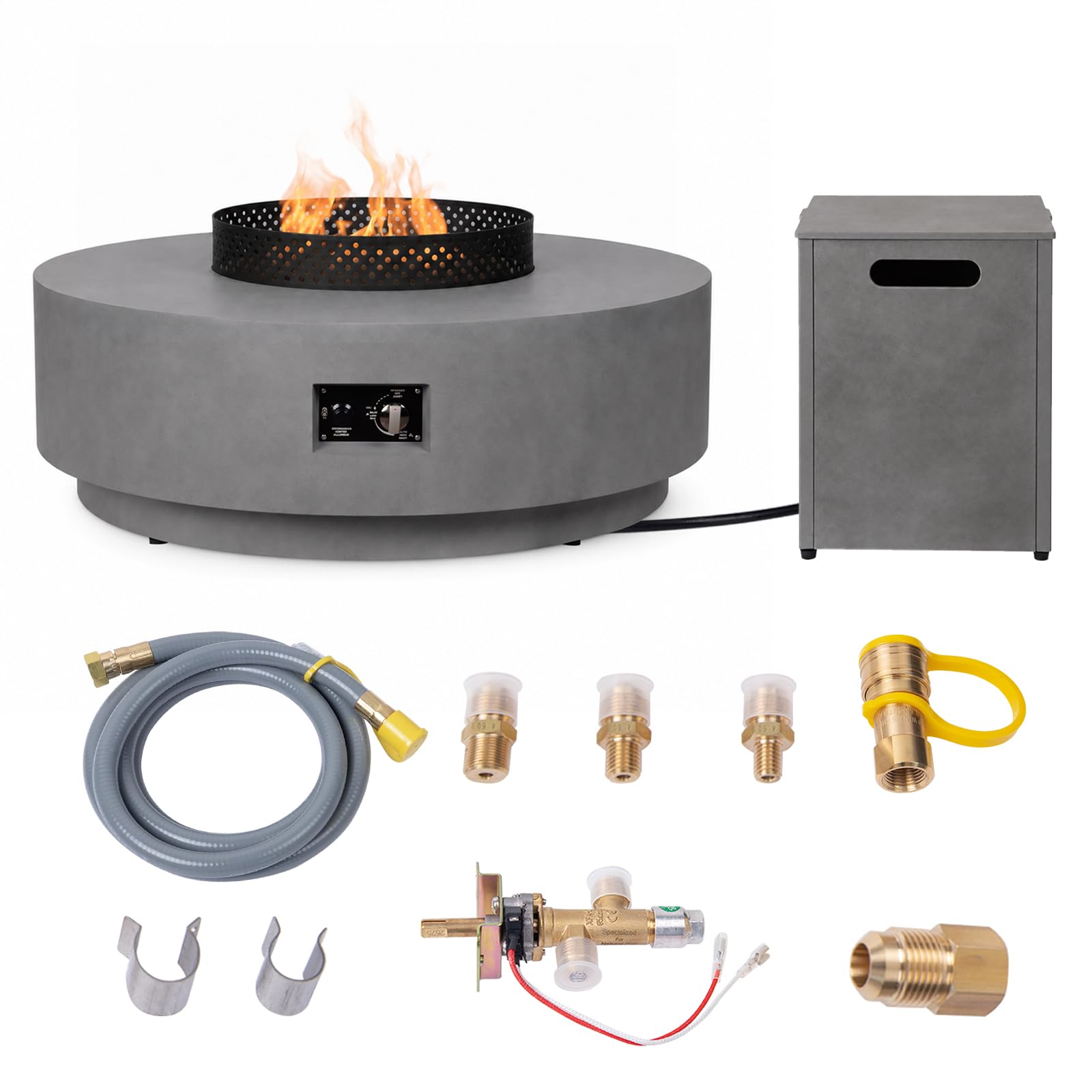 Outdoor Propane Fire Pit Coffee Table 32-Inch 3 in 1 Round Base Patio Heater, 65,000 BTU Stainless Steel Burner, Wind Guard, and Baking Sheet for Garden, Patio
