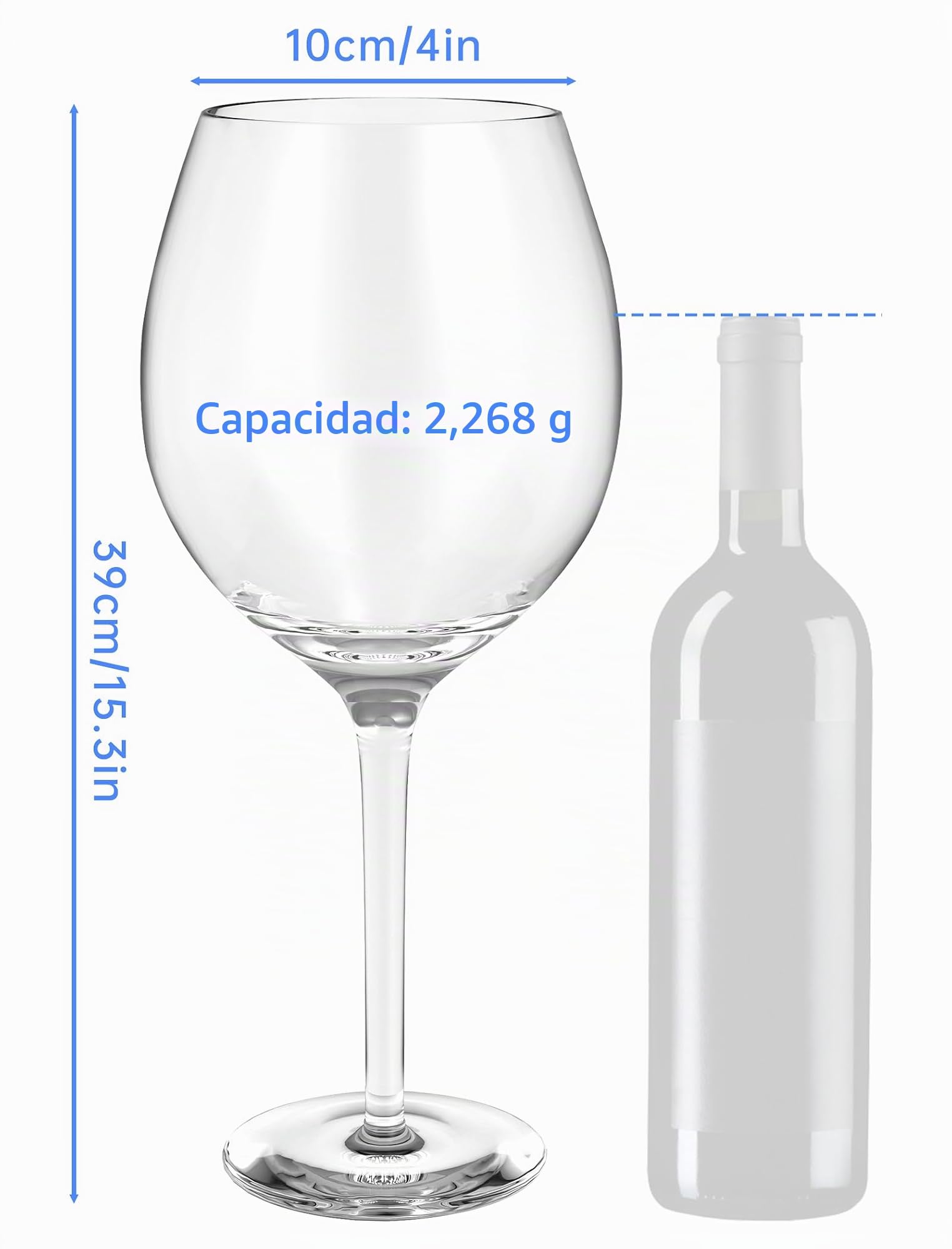 NiHome Artisan - Copa de vino gigante soplada a mano de 2400ml para celebraciones y reuniones, 38cm de alto, boca de 11,4cm, diseño italiano de gran capacidad, elegantes copas de cristal sin plomo