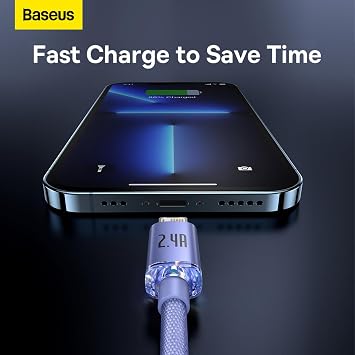 Baseus Crystal Shine, 2.4 A USB-A & Lightning Data and Charging Cable, 1.2 Meters, Purple, CAJY00005