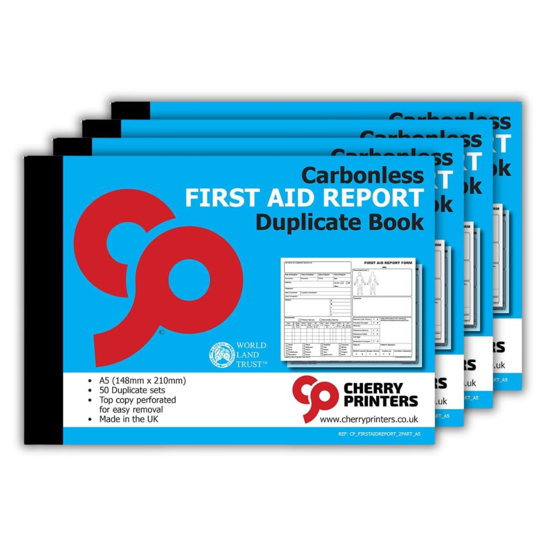 Cherry Printers Carbonless NCR First Aid Report Duplicate Book A5 | 4 Pack