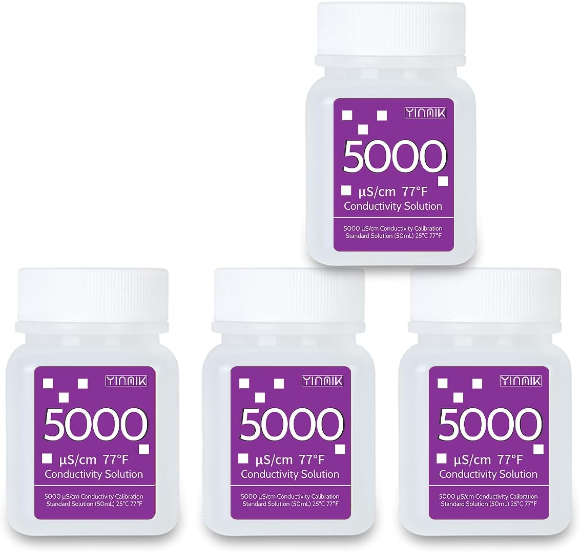 5000μS/cm Conductivity Calibration Solution for Salt Meter of Saltwater Pool,SPA Hot Tub, Salinity Buff Calibration Fluid,EC Calibration Solution Kit for EC Meter TDS Tester, 4 Bottles of 50mL