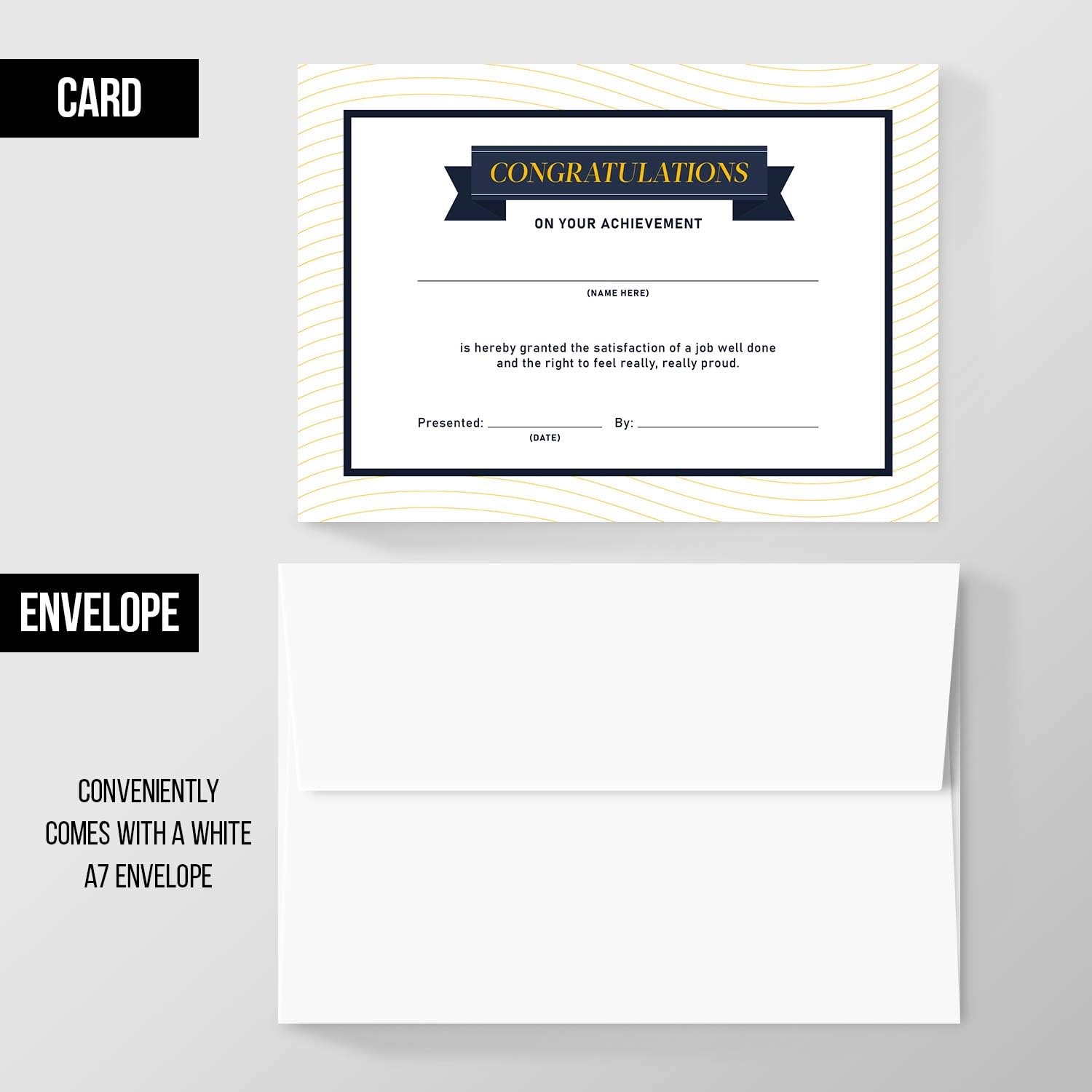 25 Congratulations On Your Achievement Award Certificate, 5" x 7" Fill-in-the-Blanks Recognition & Accomplishment Card with Envelopes for Graduation, School, Students, Employees – NOT A Fold Over Card