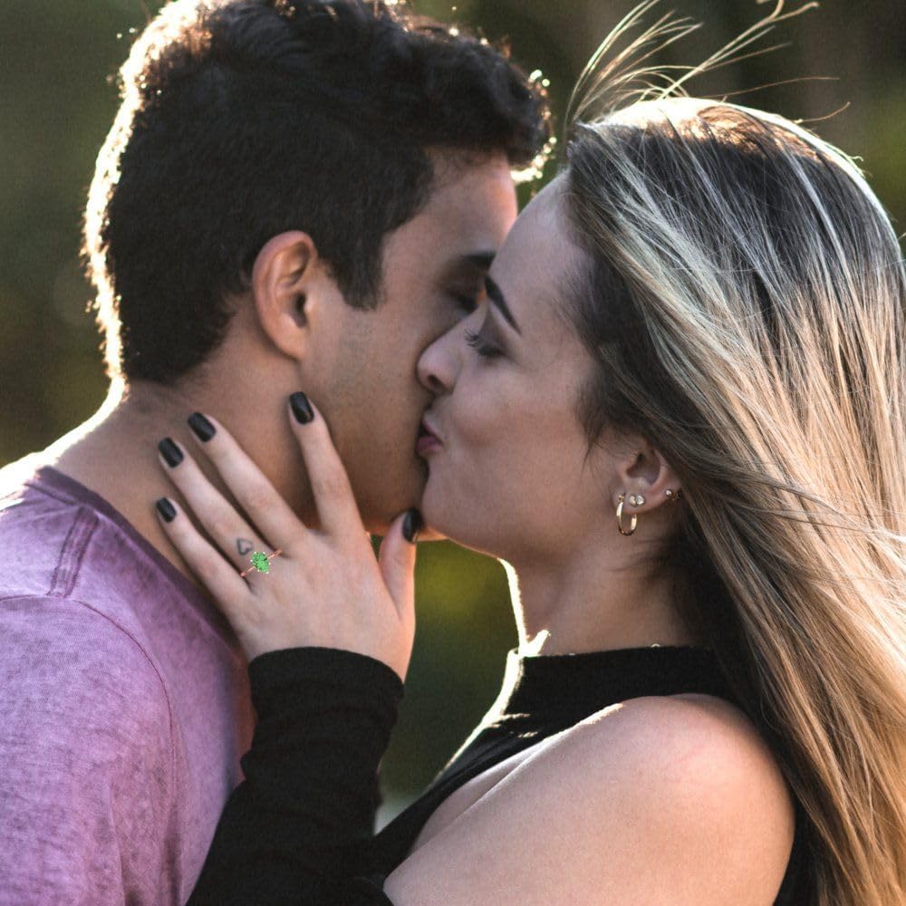 Clara Pucci 14K Solid Gold Engagement Ring for Women | 1.5 cttw Green Diamond Pear Cut Solitaire | Real Rose Gold Wedding Ring - Image 5