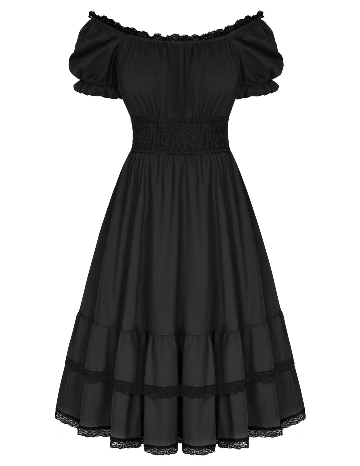 Scarlet Darkness Gothic Victorian Dresses Renaissance Costume Women Midi Dress: Medium Black