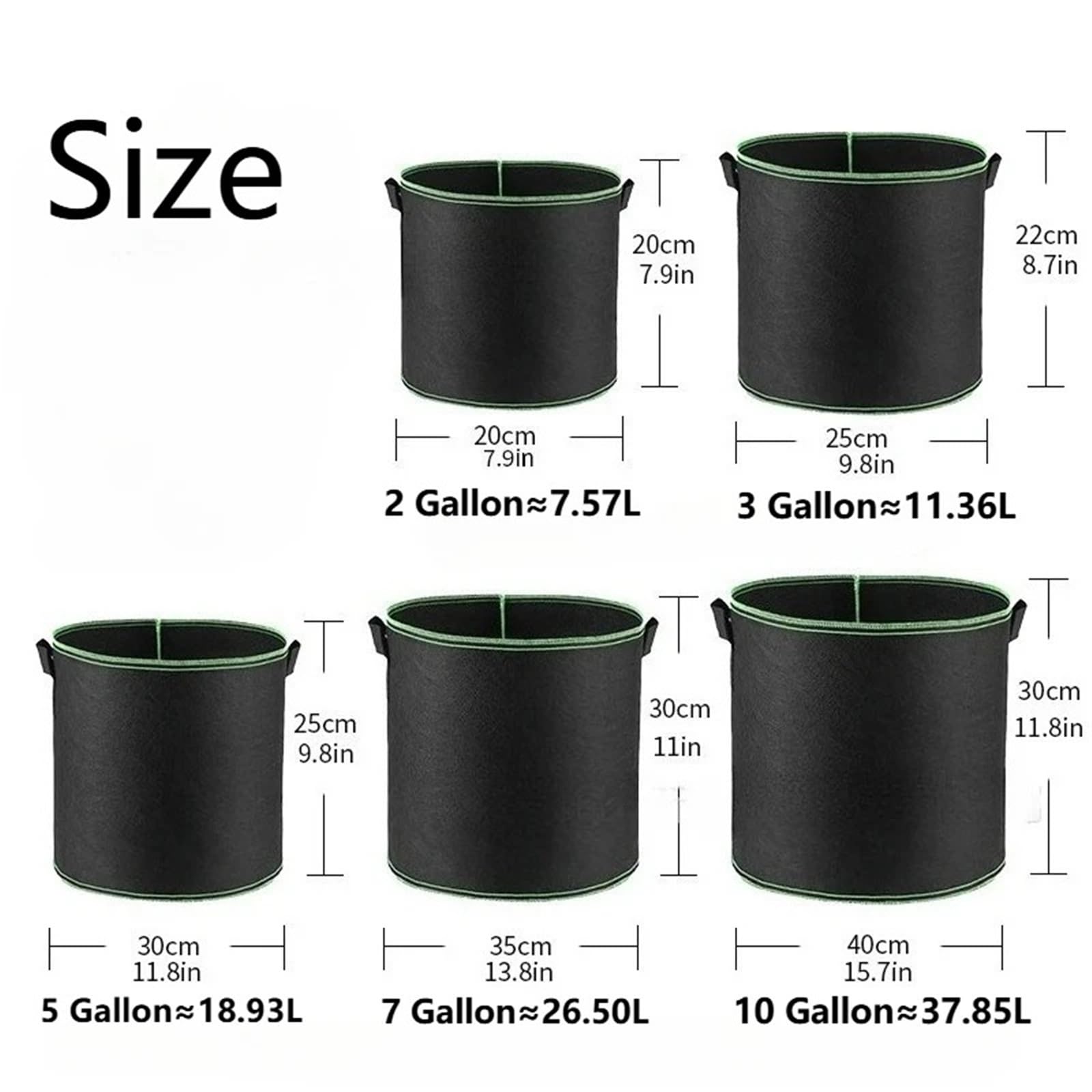 Stofftopf Verdickte Vlies-Wachstumsbeutel | For Gemüseblumenpflanzen 2/3/5/7/10 Gal(5PCS,7 Gallon 35x30cm)