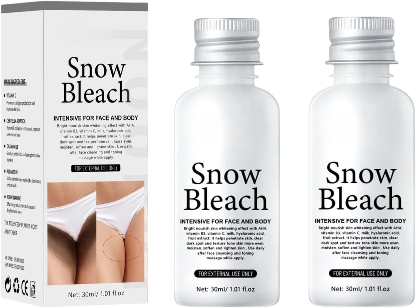 Snow white Cream, White And Private Cream, Dark Skin Bleaching Cream, Body Skin Bleaching Cream, Skin Lightening And Black Removing Cream, for Inner Thigh, Underarm, Elbow (2PC)