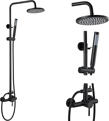 Miniatura 1 de Juego de accesorios de ducha para exteriores color negro mate acero inoxidable SUS 304 cabezal de ducha de lluvia de 8 pulgadas con cilindro