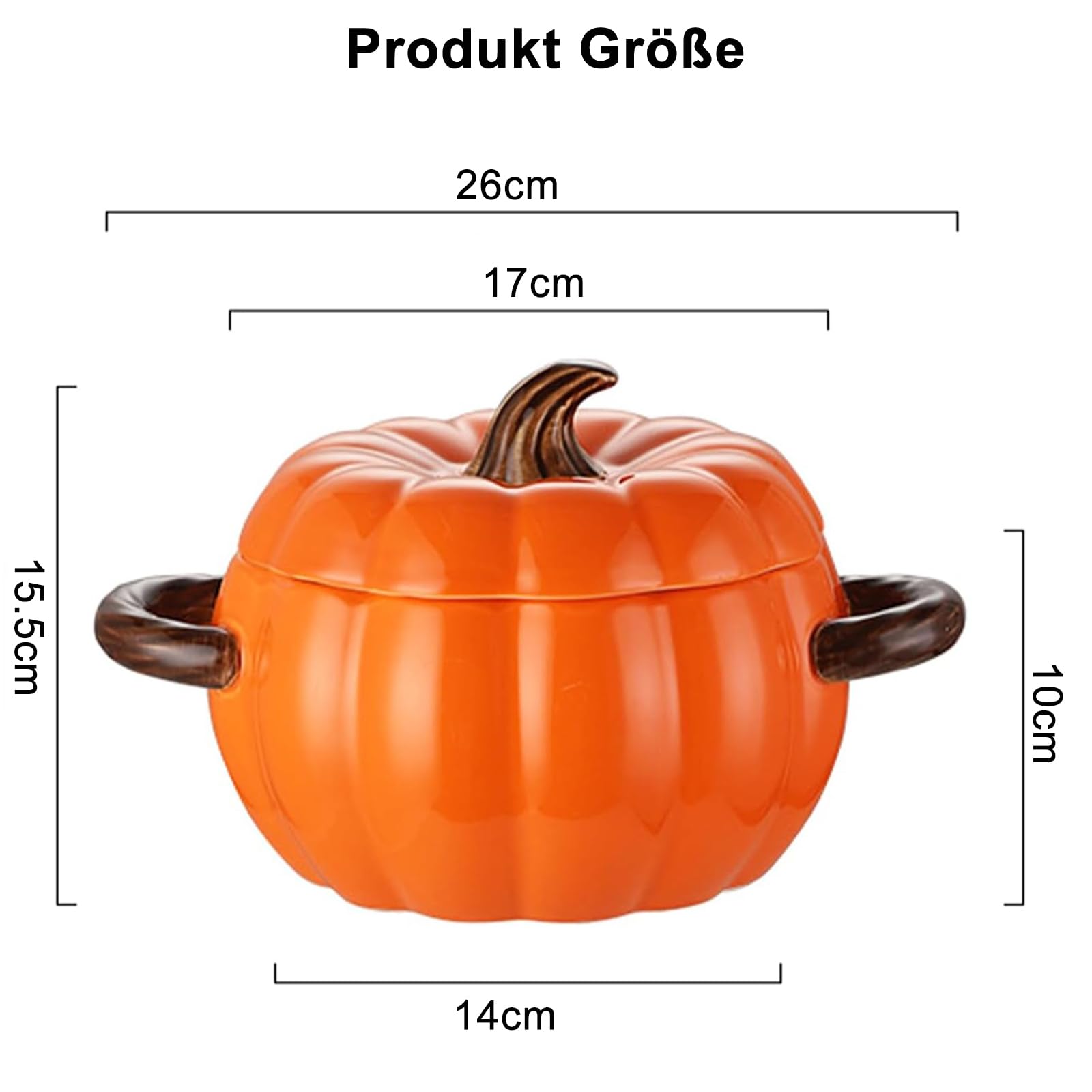 Maxspace Cacerola con tapa, 17 cm, 1,9 L, cerámica calabaza, bonita sartén para horno, lavavajillas, microondas (naranja)