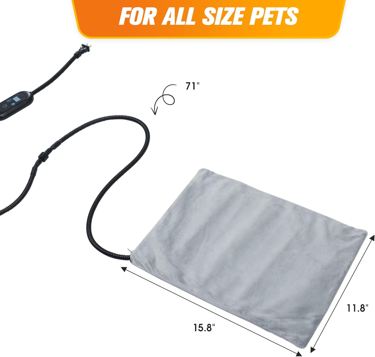 COZIWOW 12 x 16 Inch Pet Heating Pad for Dogs Cats, Adjustable Temperature and Waterproof Pet Heated Mat with Timer, Electric Heating Pet Bed with Chew Resistant Cord and Soft Washable Cover