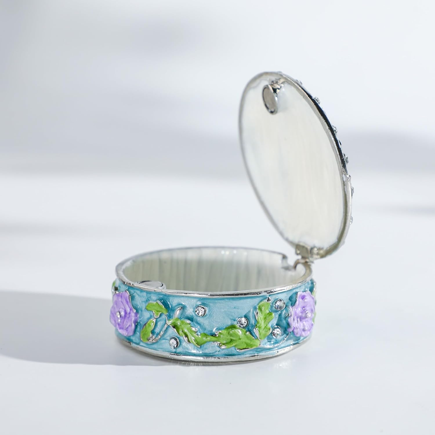 YU FENG 2.1inch Small Vintage Round Trinket Box Hinged Trinket Boxes Jeweled Ring Box Jewelry Trinket Box Gift for Girl Women Christmas Gift - Image 5