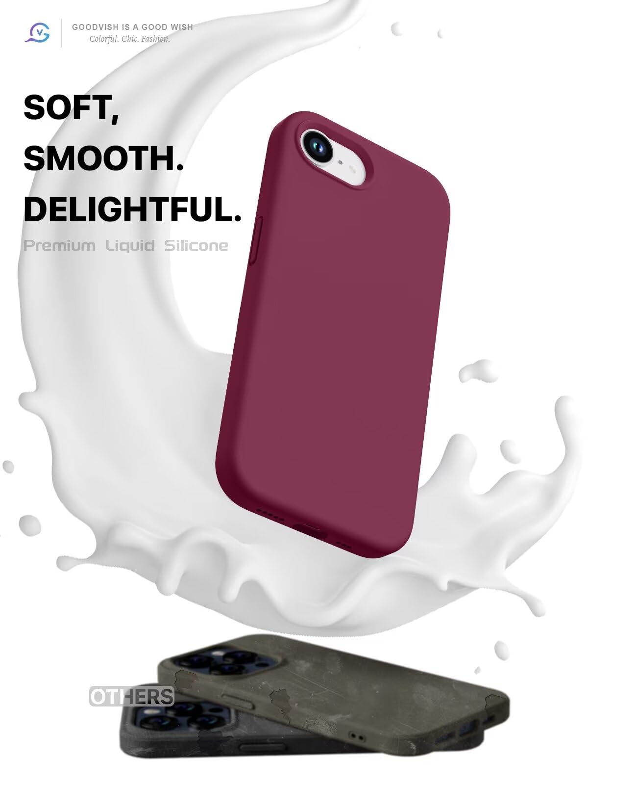 GOODVISH 3 in 1 Silicone Cover per iPhone 16e 6.1", Custodia con 2 Pellicola Vetro Temperato [Protezione Fotocamera] Protezione Anticaduta Case per Cellulare Antiurto Resistente, Vino Rosso