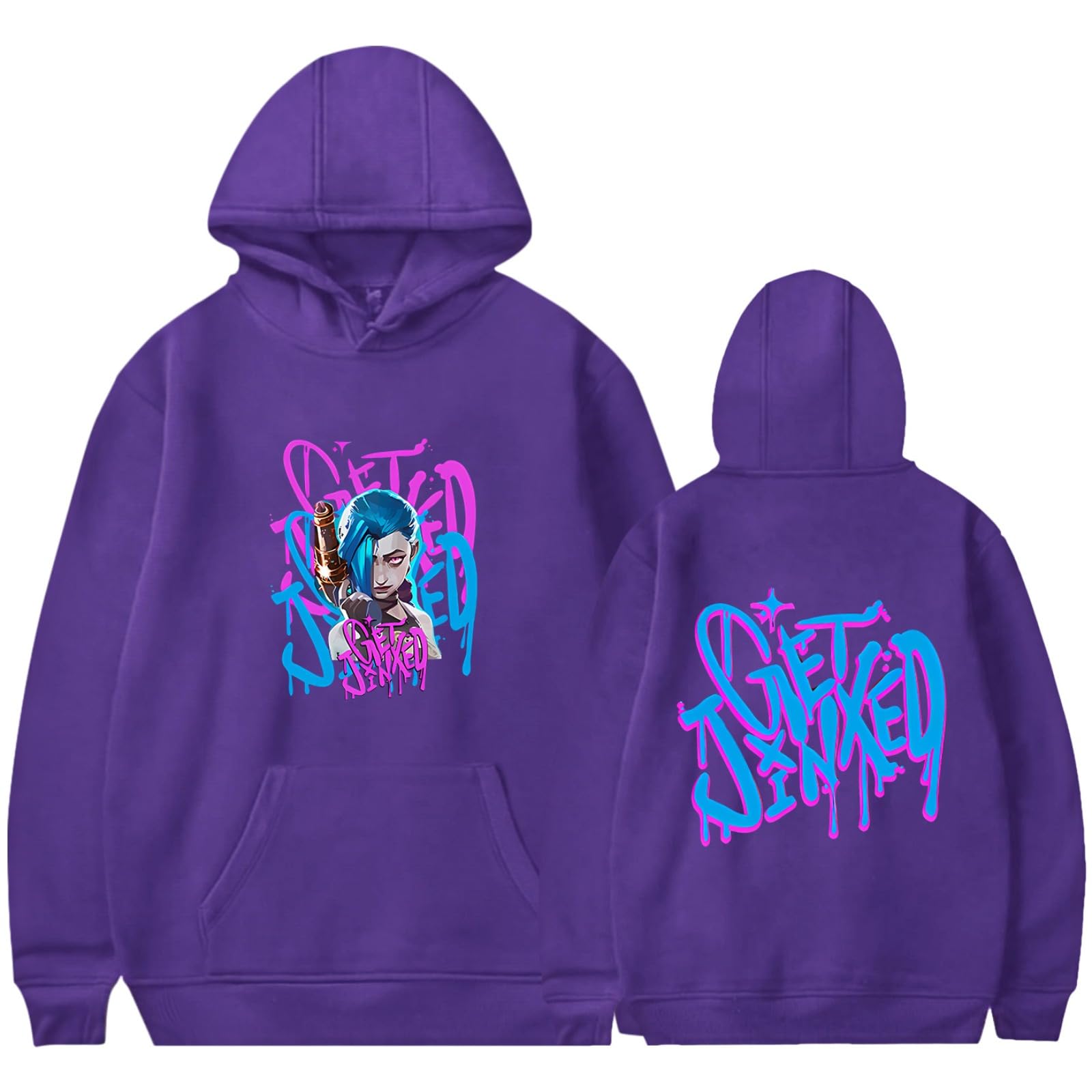Cutte Unisex Purple Arcane Jinx Geometric Hoodie, Official Graphic Novel Design, Premium Cotton Blend, Urban Streetwear Essential (,Xs)