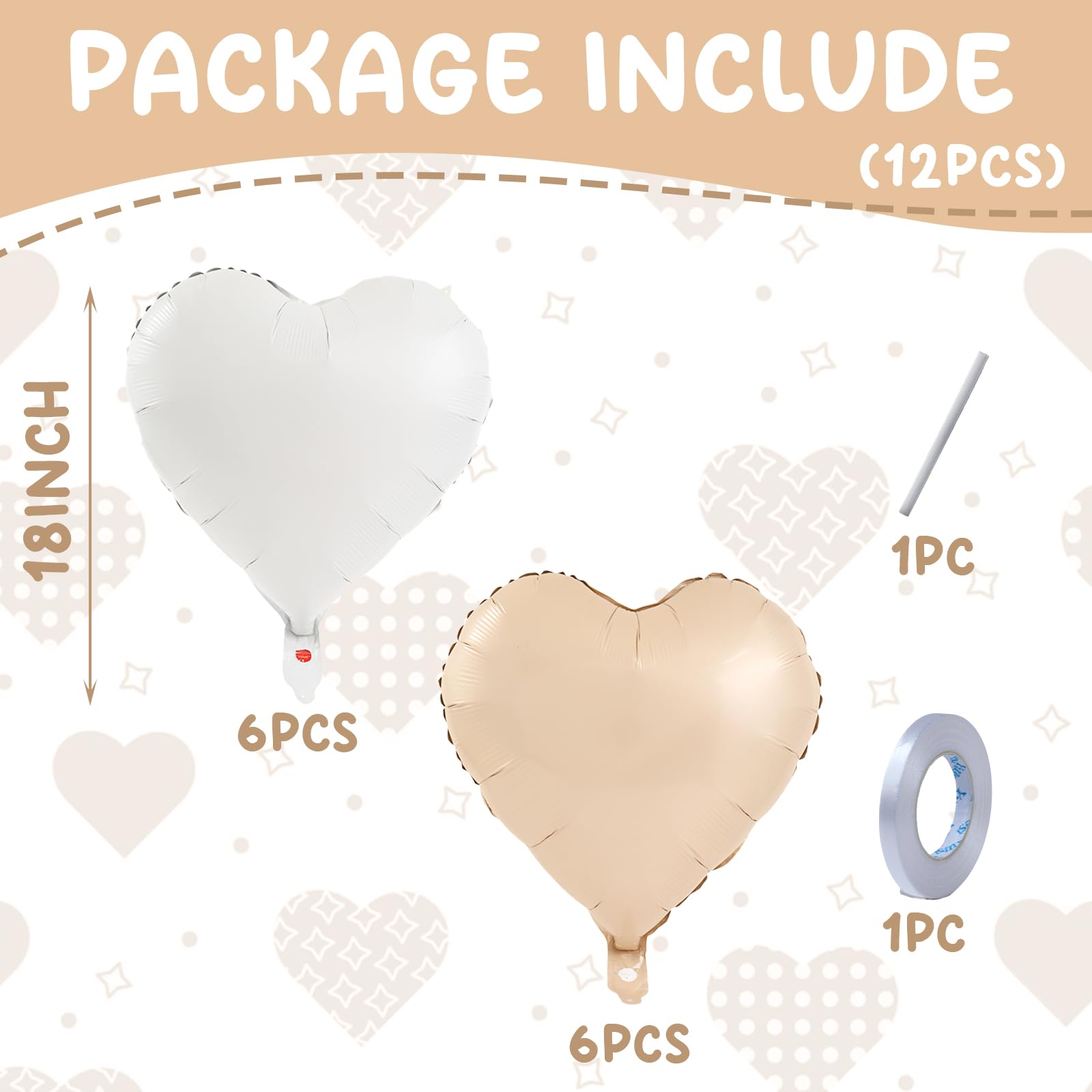 QIFU White Beige Heart Balloons 12 Pack, Matte White Nude Love Heart Balloons Valentines Balloon - Image 2