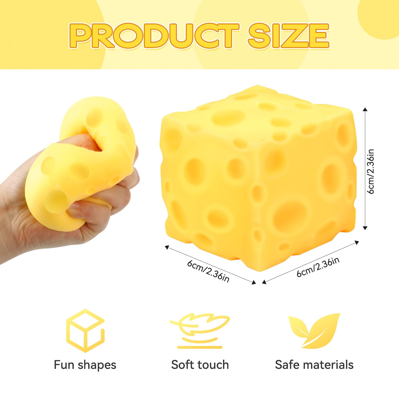 Amazon | チーズスクイーズトイ、6cm イエローチーズスクイーズトイ