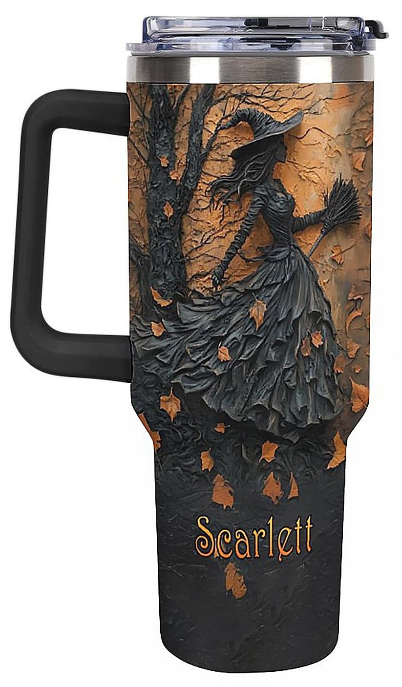 40 oz Personalized Witch Tumbler with Handle and Straw Insulated Stainless Tumbler, Witch Halloween Cup Gifts For Women Her, Halloween Witch Travel