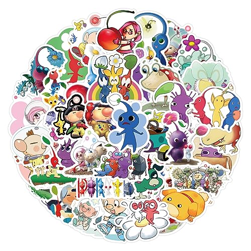 CAREOR 50Pcs Pikmin Stickers Vinyl Waterproof Anime Pikmin Stickers for Kids Teen Crafts Laptop Bottles Envelopes Gifts Tags Snowboard (A)