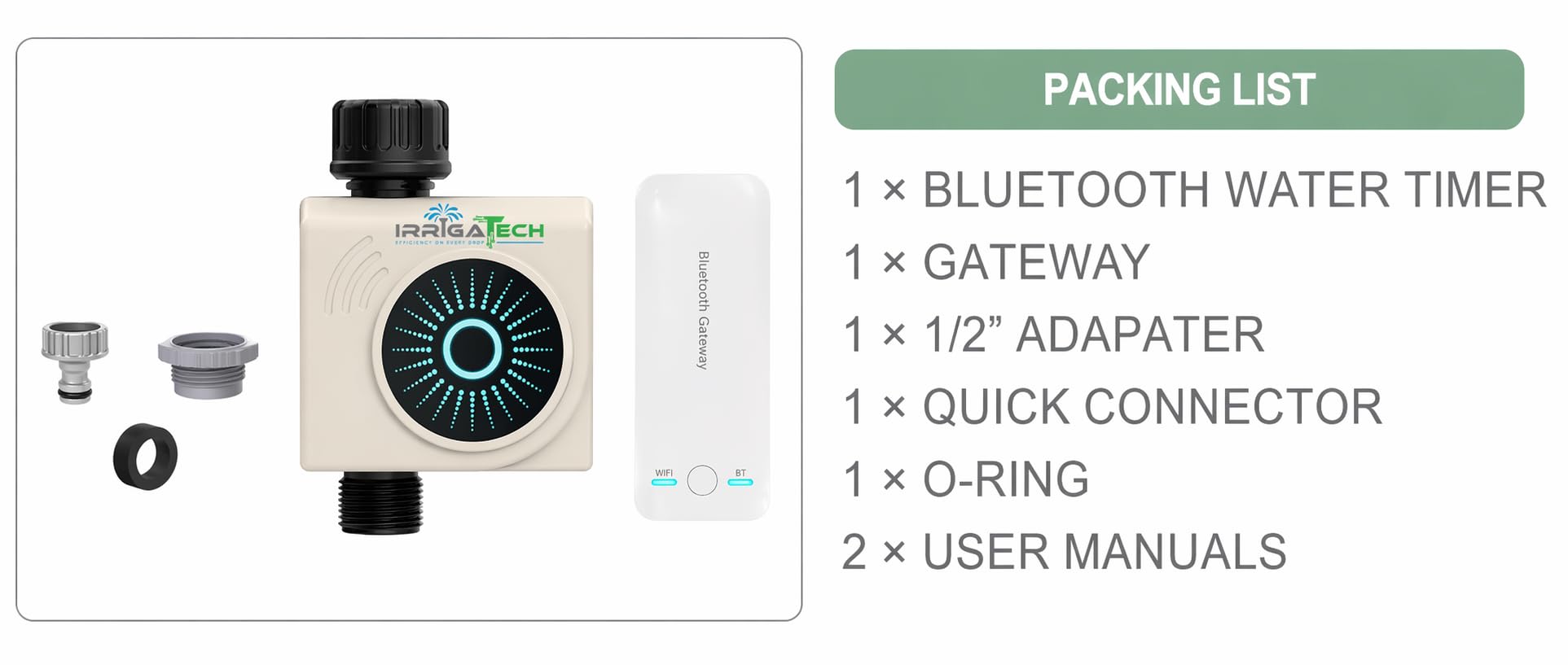 Timer di irrigazione intelligente WiFi e Bluetooth con Gateway, 1 zona, programmatore automatico per rubinetto, controllo app, compatibile Alexa e Google, Rain Delay.