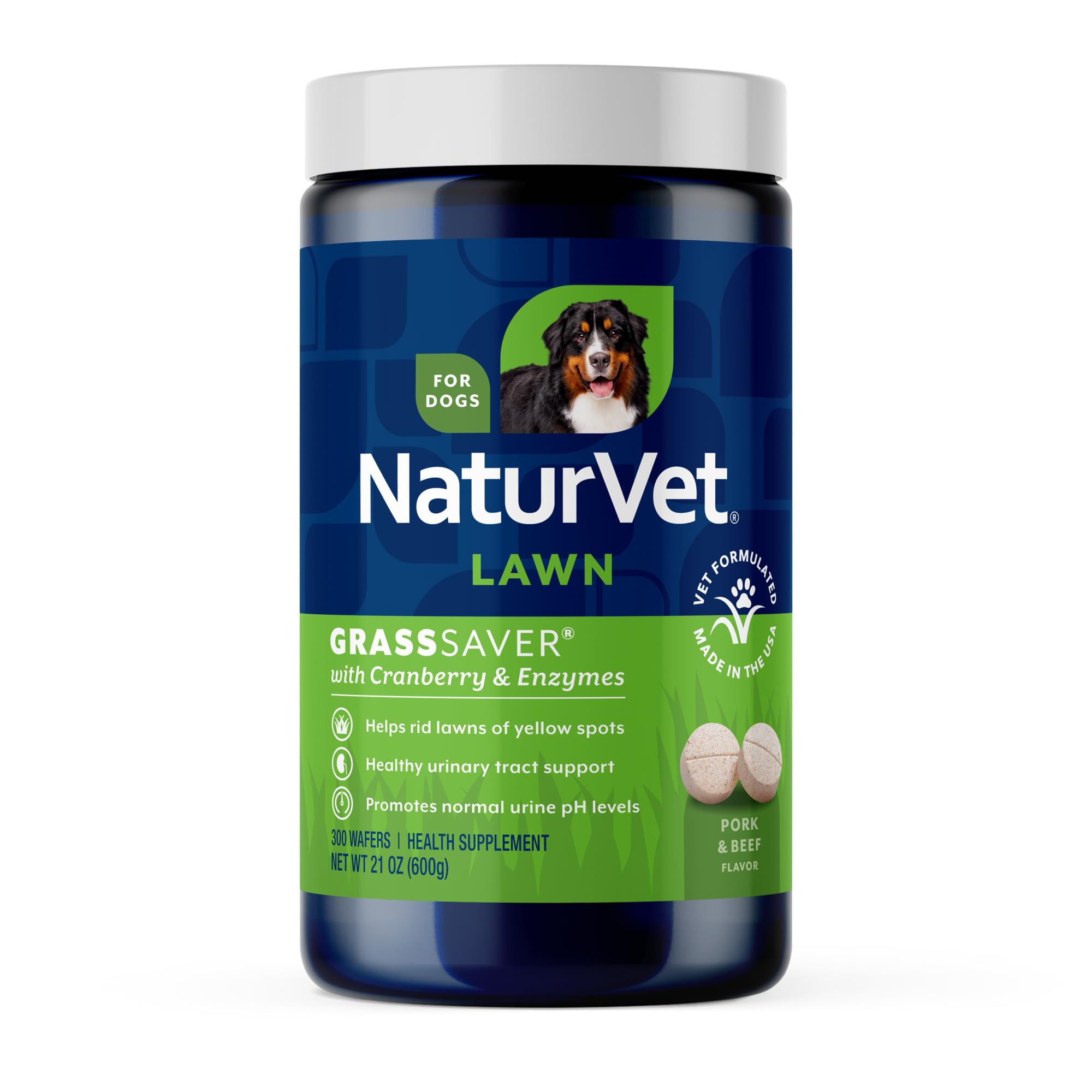 NaturVet – GrassSaver Wafers for Dogs Plus Enzymes – 300 Wafers – Healthy Supplement to Help Rid Your Lawn of Yellow Spots – Synergistic Combination of B-Complex Vitamins & Amino Acids