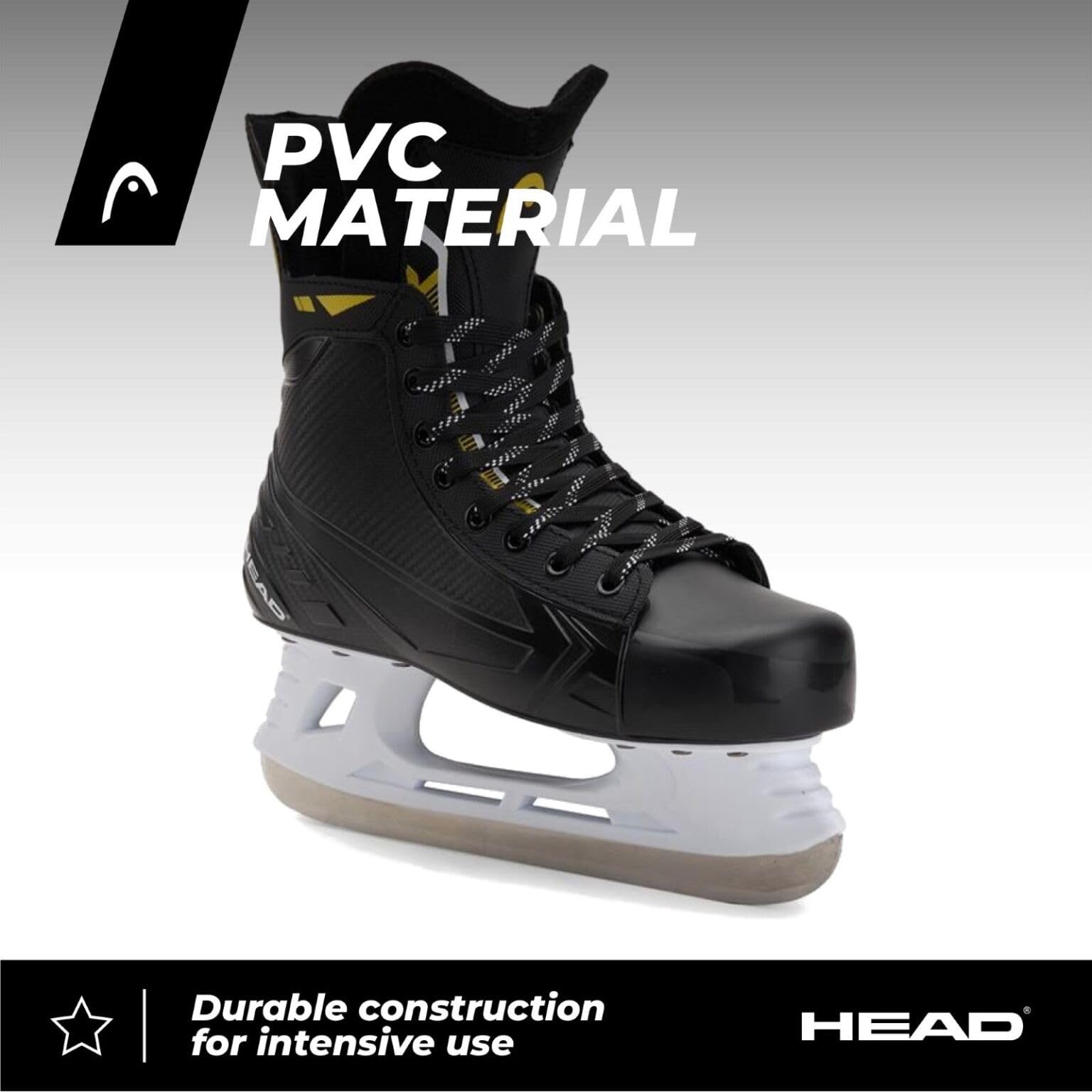 Head S90-PLUS Pattini da hockey su ghiaccio, per principianti, PVC e poliestere, lame in acciaio inossidabile, regolazione della lunghezza, fodera morbida (nero, 41)