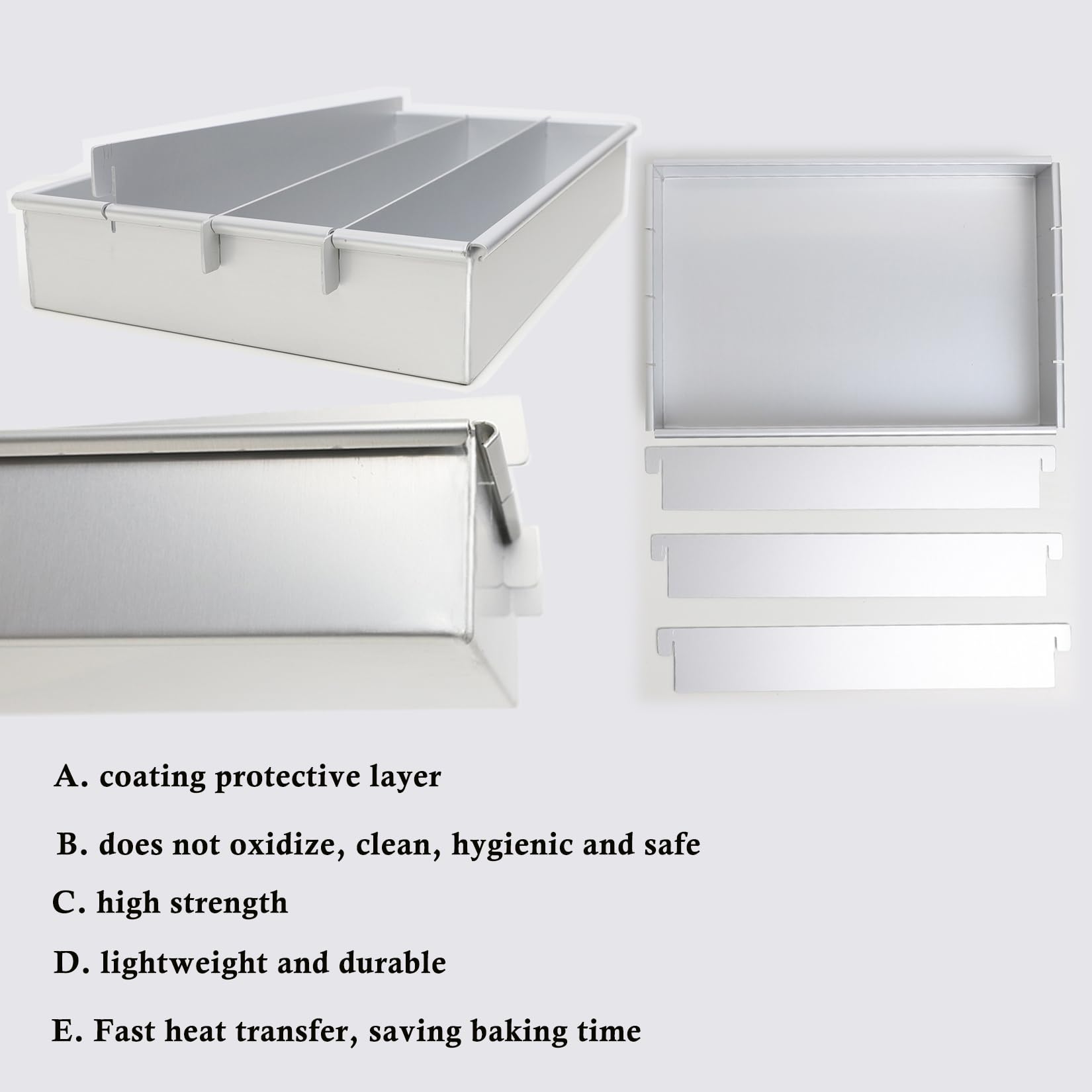 Battenberg - Molde para tartas desmontable, apto para uso alimentario con juego de espátulas para crema y tartas, molde rectangular antiadherente para hacer pasteles de brownie, molde para