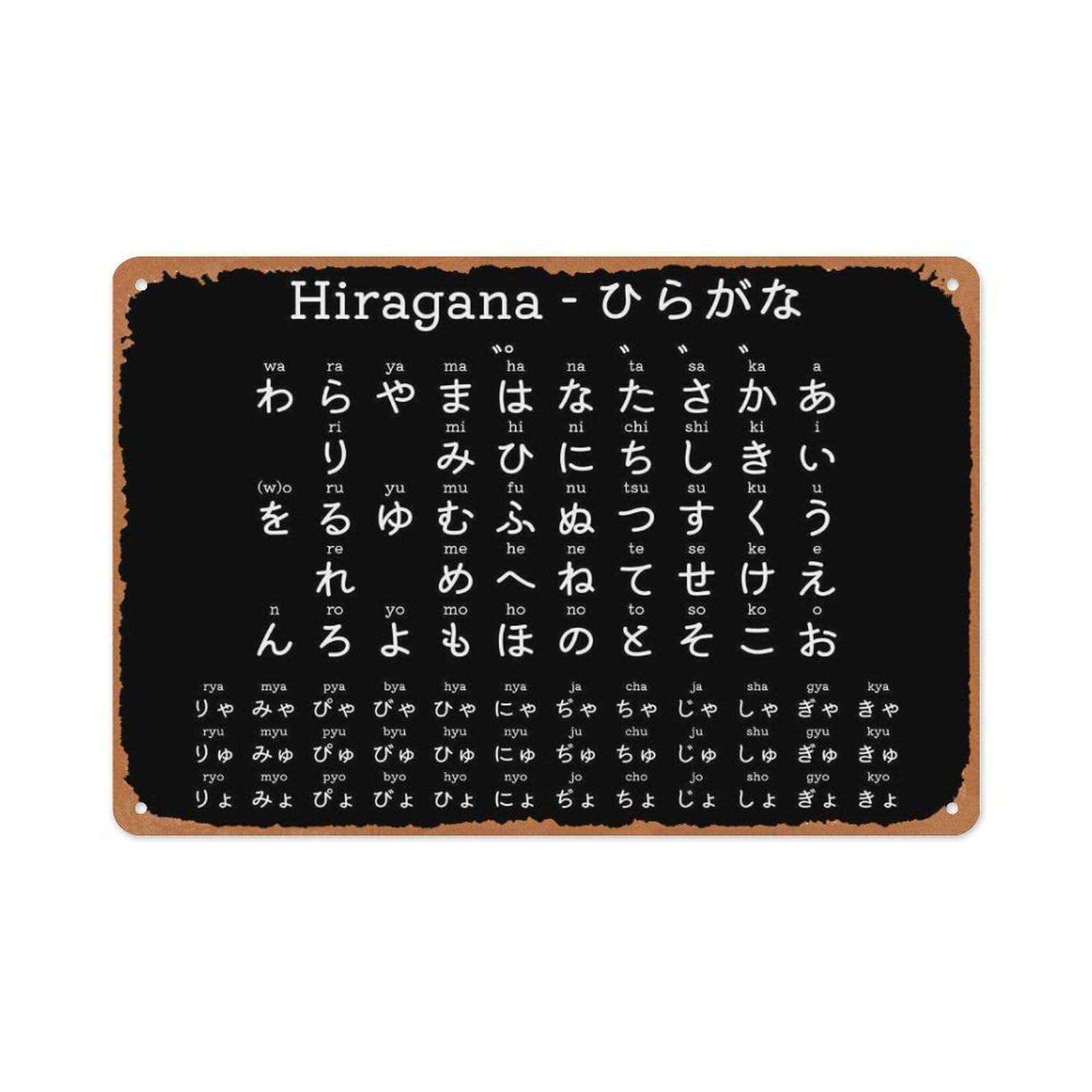 peiyeety Anime Metal Poster Japanese Alphabet Chart Metal Tin Sign Japanese Hiragana Chart Wall Art Decor Tin Sign Plaque 8x12 Inch