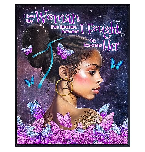 Black Girl Quotes Wall Decor - Inspirational Wall Art for African Americans, Teens - Blue Purple Pink Butterfly Decorations - Women's empowerment positive Affirmations - Self-love Motivational poster