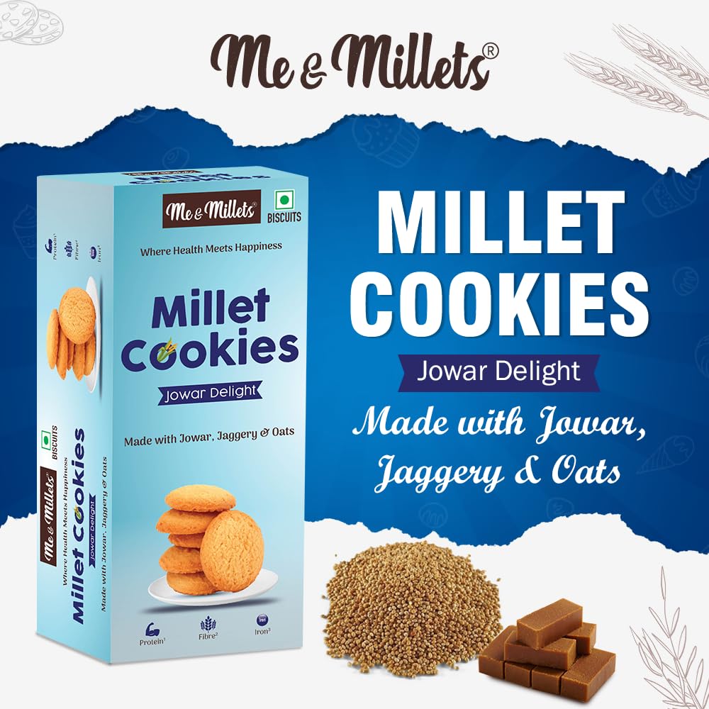 ME & MILLETS Cookies Jowar Delight (75g X 3) - Delicious Millets Biscuits, Rich In Fiber & Protein, Healthy Tea Snack (Jain Friendly) 4