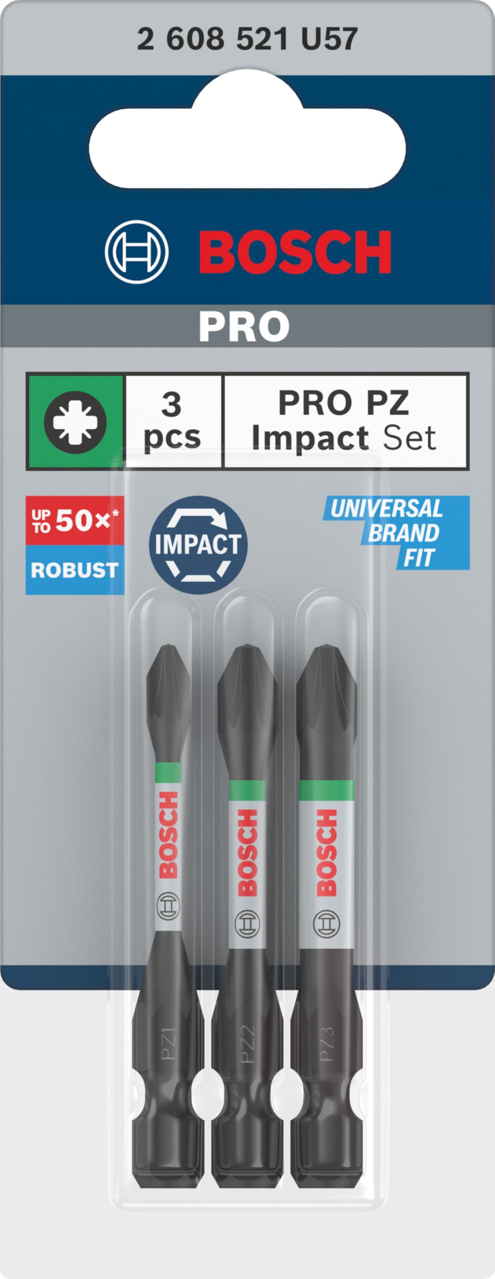 Bosch 3x Bit PRO Pozidriv Impact (125 x 50 mm, Professional Akcesoria Śrubokręt, Śrubokręt)