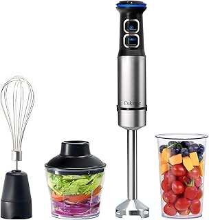 1500W Hand Blender, Cukenie 4 in 1 Handheld Blender with 21 Speed Control and Turbo Setting, 4 Stainless Steel Blades Stick Blender, Immersion Blender with Whisk, Measuring Mug, Chopper, BPA Free