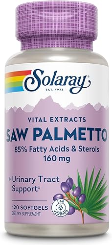 SOLARAY Saw Palmetto Extracto de palmetto, apoyo saludable para la próstata y el tracto urinario, verificado en laboratorio (120 cápsulas blandas)