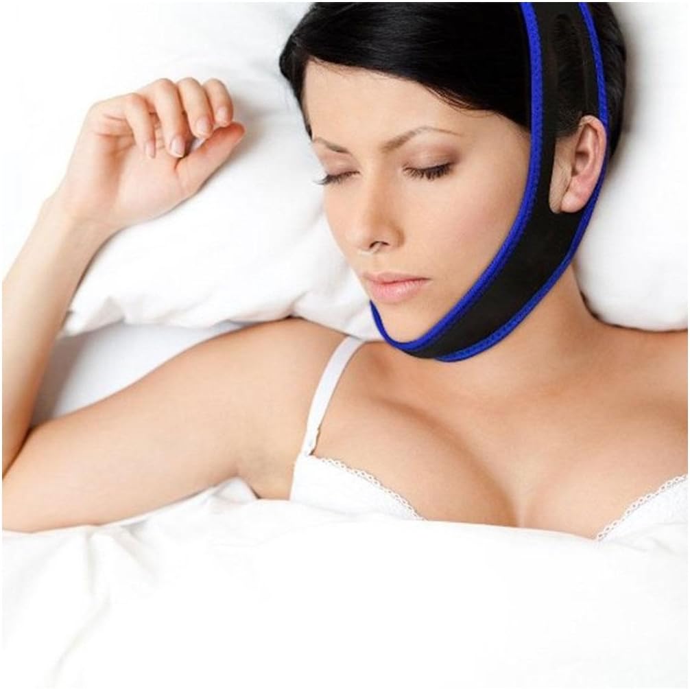 Indiginous Anti Snore Stop Snoring Belt Apnea Chin Support Straps for Woman & Man (Blue)