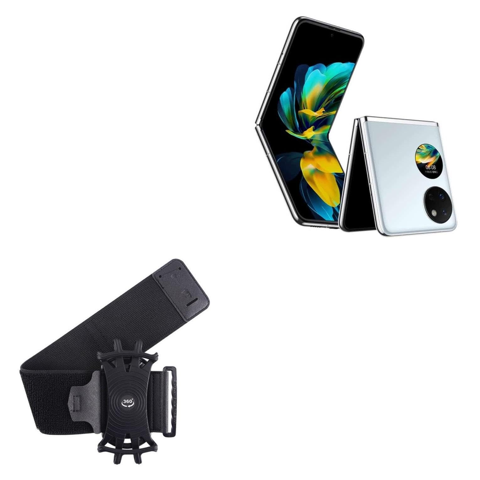 BoxWave Holster Compatible with Huawei Pocket S - ActiveStretch Sport Armband, Adjustable Armband for Workout and Running - Jet Black