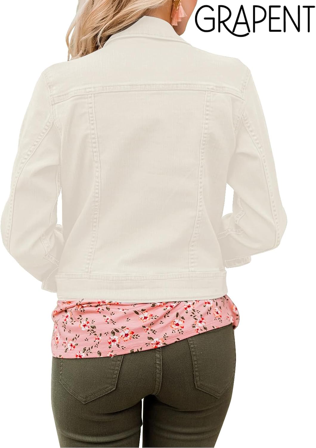 GRAPENT Women's Basic Button Down Long Sleeve Stretchy Jean Trucker Denim Jacket - Image 3