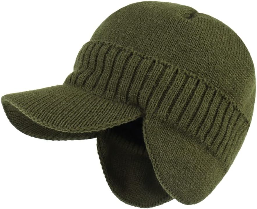 VIDI Outdoor Newsboy Winter Hat Soft Warm Earflapthick Knitted Brim Beanie Daily Cap with Visor