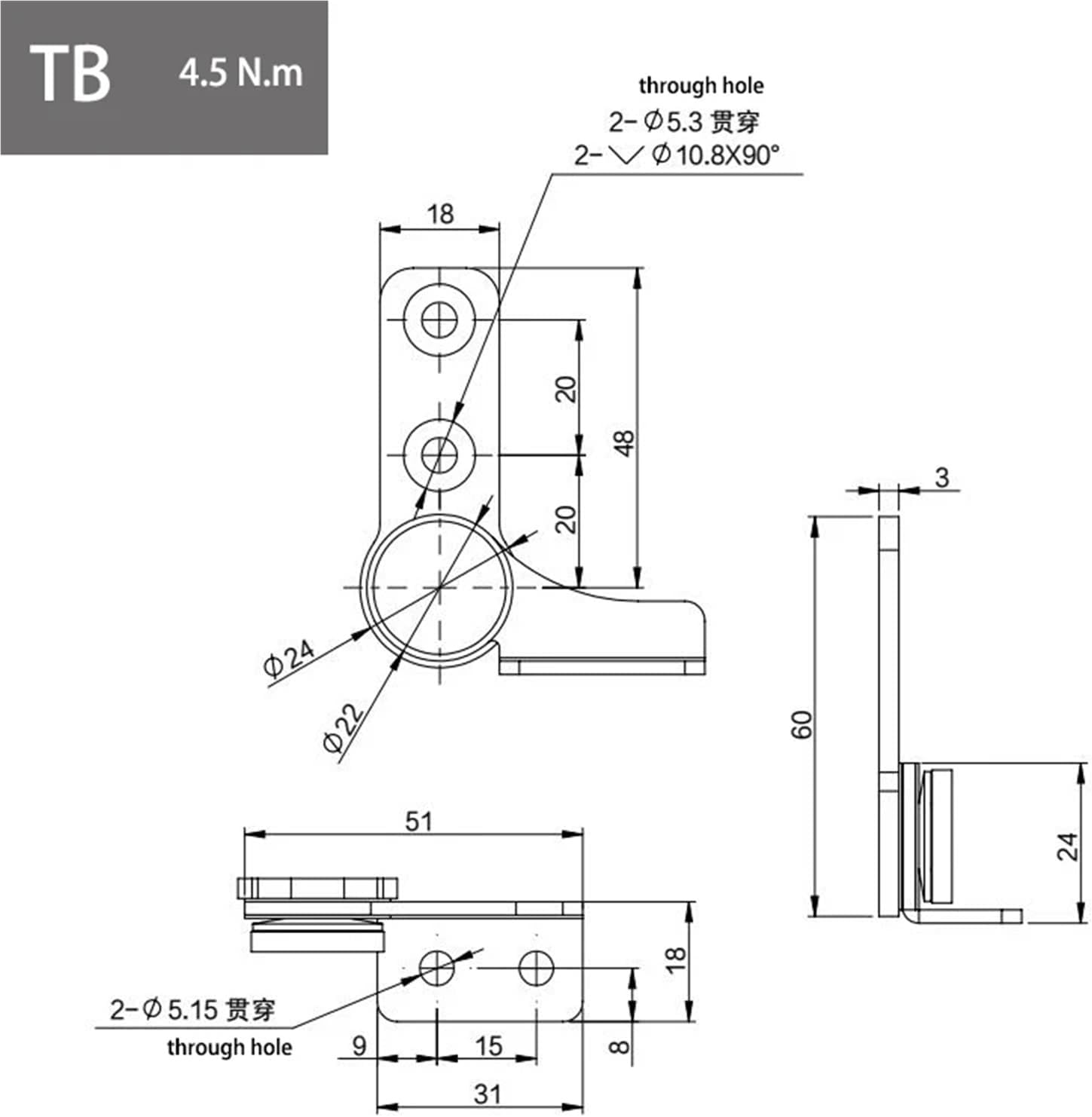 304 Stainless Steel Damping Hinge with Non Adjustable Torque Positioning Support 1Pcs(TA-Left,3.0N.m)