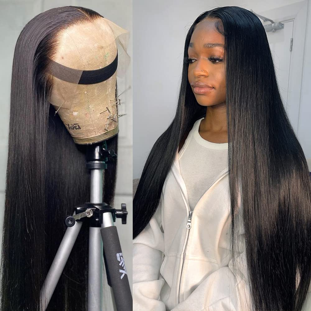 13x6 HD Lace Front Wigs Human Hair Maxine 180 Density Lace Front Wig Pre Plucked 24 inch Transparent HD Lace Front Wigs for Black Women Natural Black Color