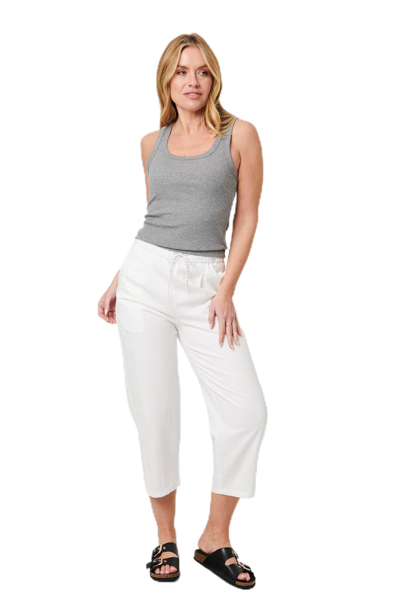 Izabel London Women's White Tie High Waist Cropped Wide Trousers In | Size: 8
