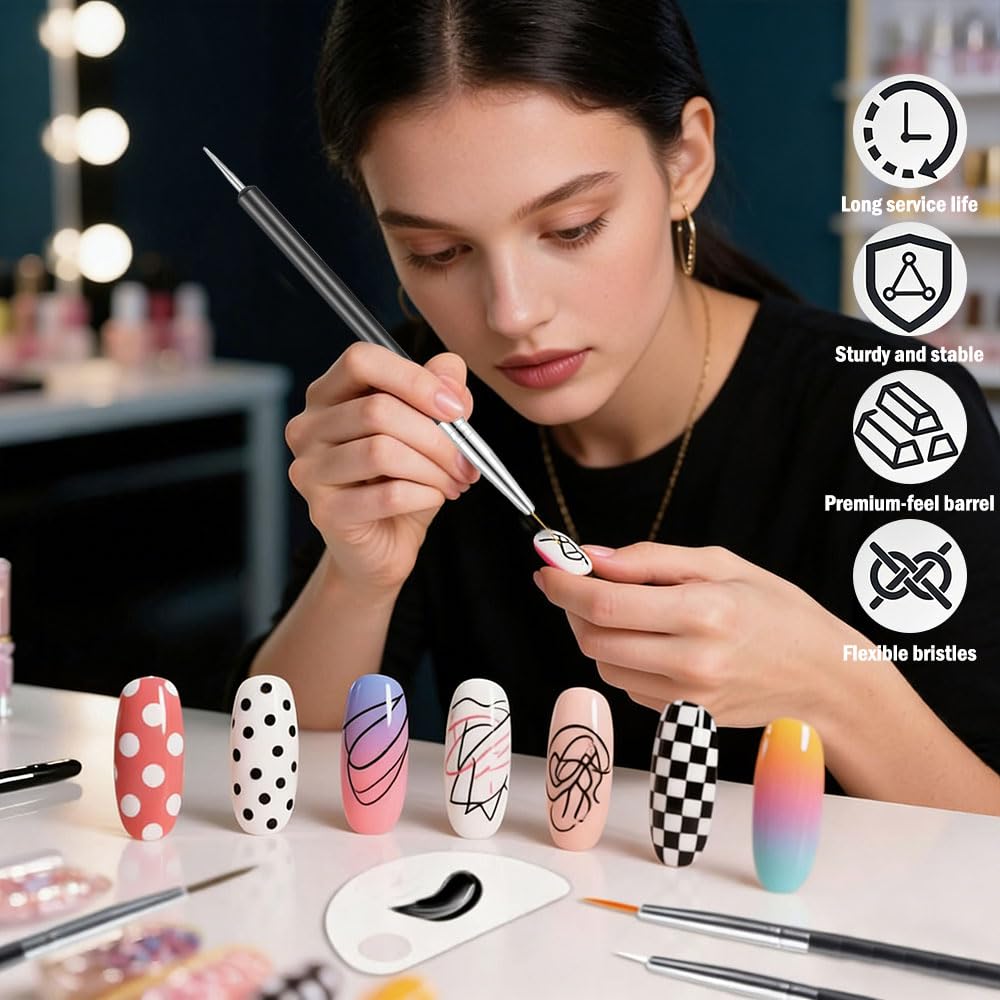 6PCS Nail Dotting Tools Double-ended Nail Art Brushes Kit Art Gel Polish Liner Brushes Design Pen For Paint — view 6