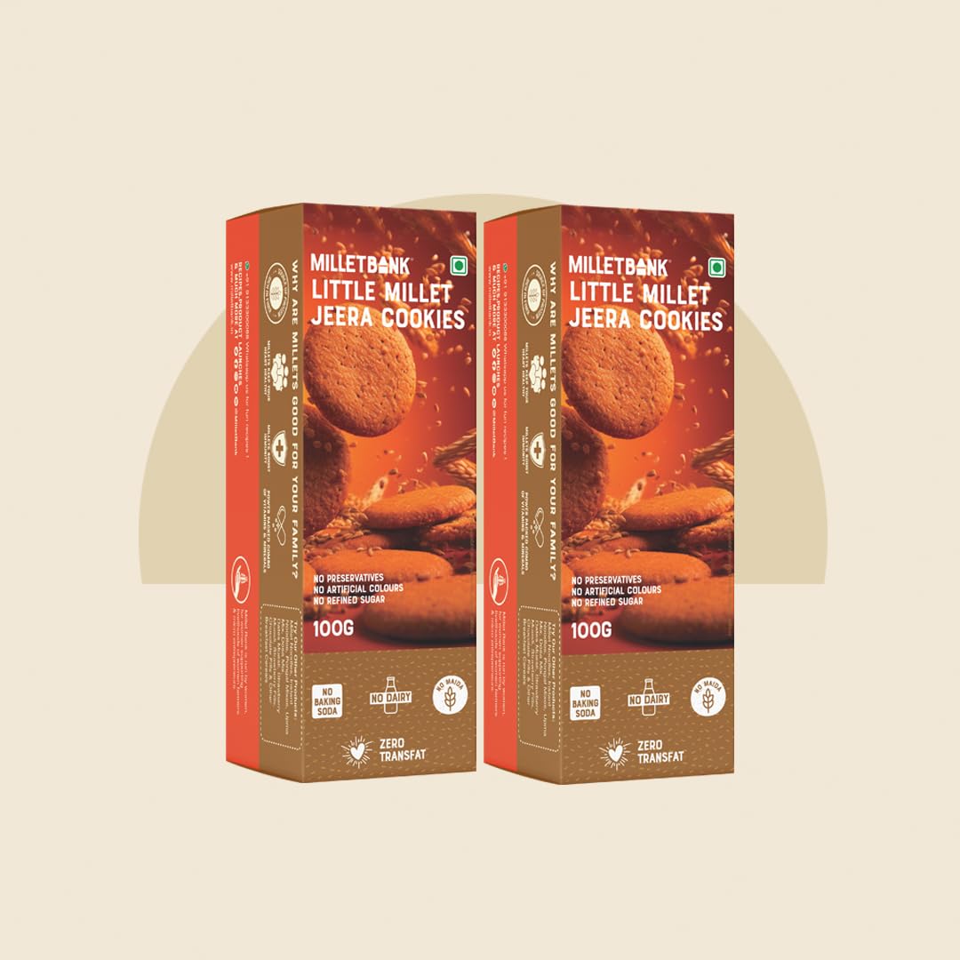 Millet Bank Little Millet Jeera Cookies | Fragrant Cumin Infusion | No Preservatives, No Artificial Colors, No Refined Sugar | Dairy-Free, No Maida, No Baking Soda, No Transfat | Wholesome Snacking | 2 x 100g (B0C473C7V2) Amazon Price History, Amazon Price Tracker